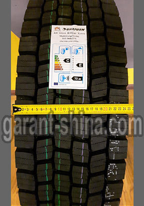 Duraturn Y126 Multi Grip (приводная) 315/80 R22.5 156/150L 18PR - Фото с этикеткой измерения протектора рулеткой